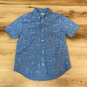 Crewcuts Boys Blue Fish Print Short Sleeve Button Up Shirt Size 10